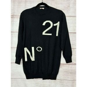N°21 Kids Black Logo Sweater Dress Tunic Wool Blend Intarsia Relaxed Se 10 Year